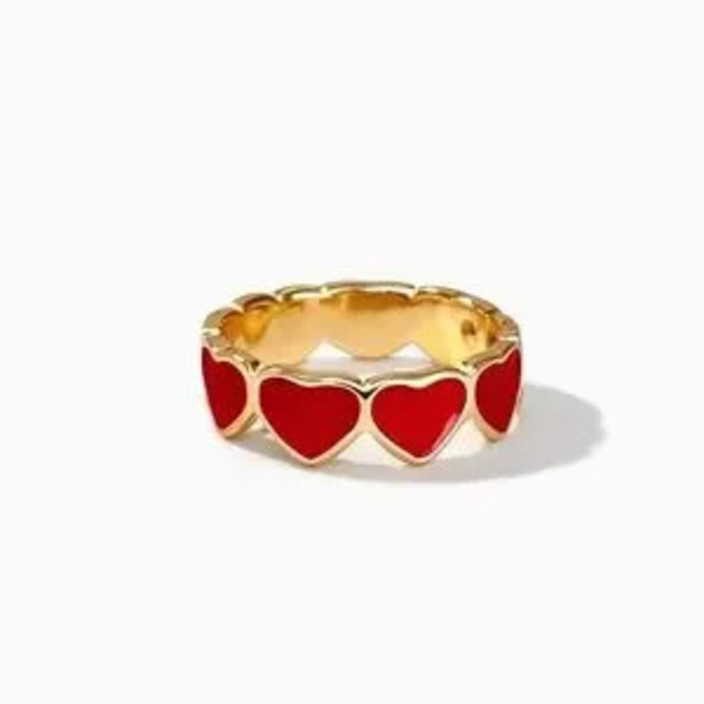 Gold Heart Ring with Red Accents